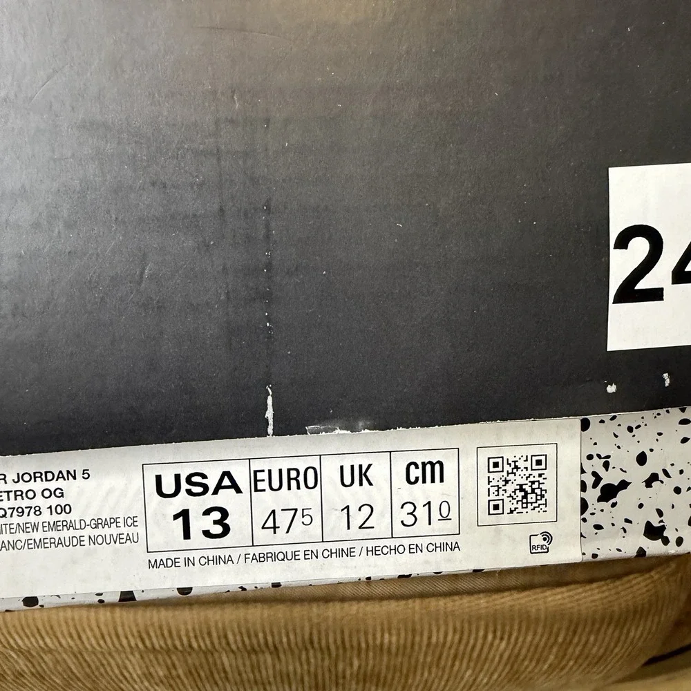Air Jordan 5 Retro Grape 2025 HQ7978-100 Sneakers Size 13 W/ Box